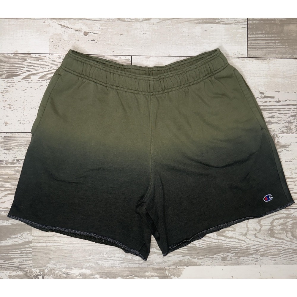 Champion Sweat Shorts Mens Large Green Ombre French Terry 9 Inseam Athletic Gym
